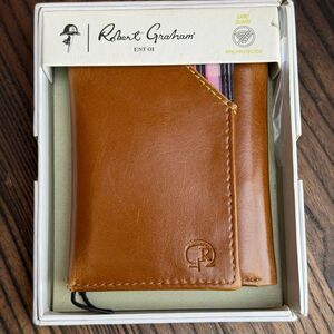 Robert Graham $78  Men's Derby Leather RFID Trifold Wallet Cognac Tan NEW